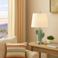 22 Inch Accent Table Lamp, Cactus Designed Body, Metal Base, Blue, White - BM283268