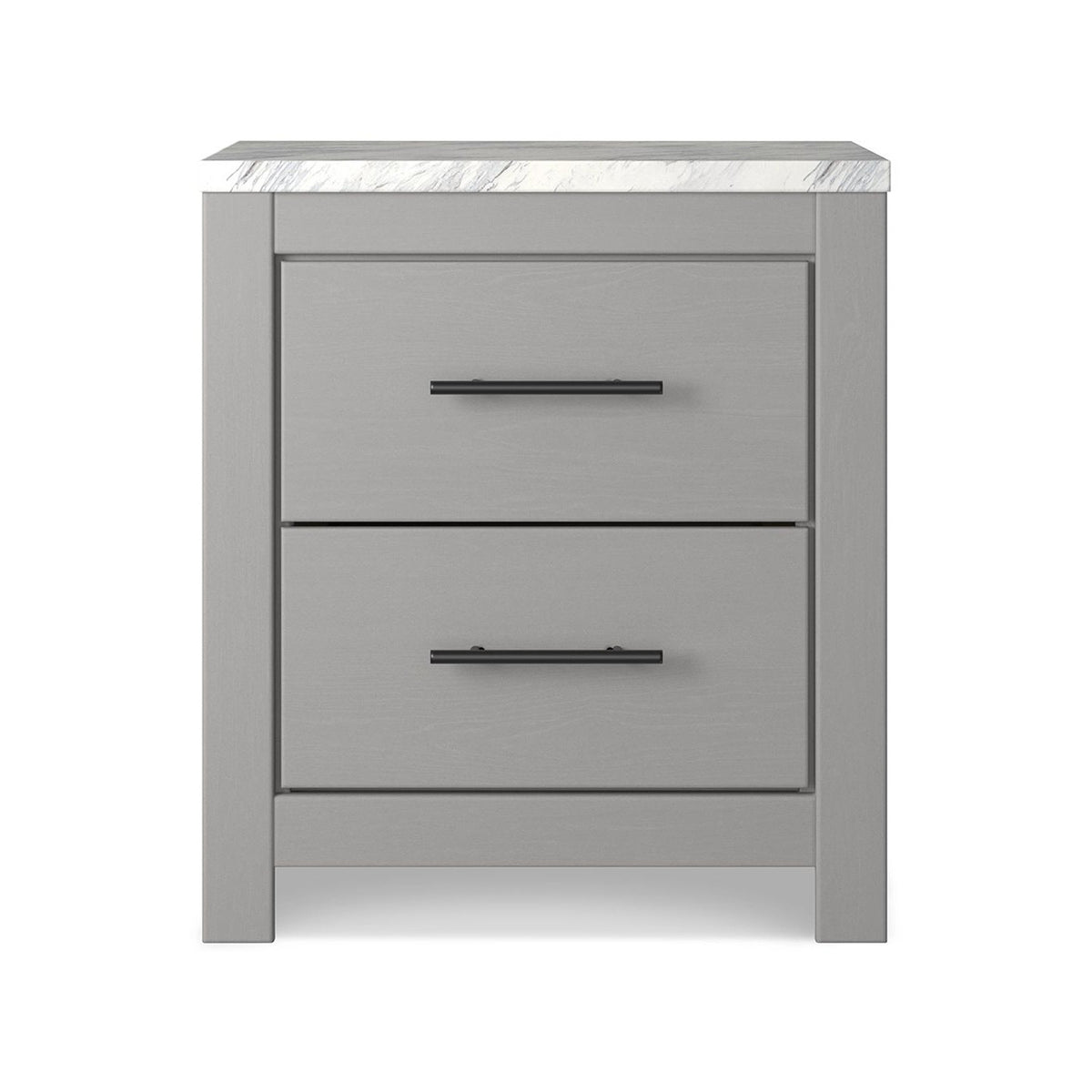 Finley 25 Inch Rustic Wood Nightstand, 2 Drawer, Marble Top, Gray, White - BM283310