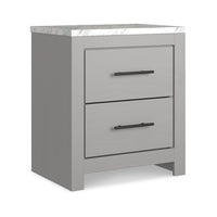 Finley 25 Inch Rustic Wood Nightstand, 2 Drawer, Marble Top, Gray, White - BM283310