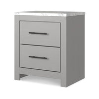 Finley 25 Inch Rustic Wood Nightstand, 2 Drawer, Marble Top, Gray, White - BM283310