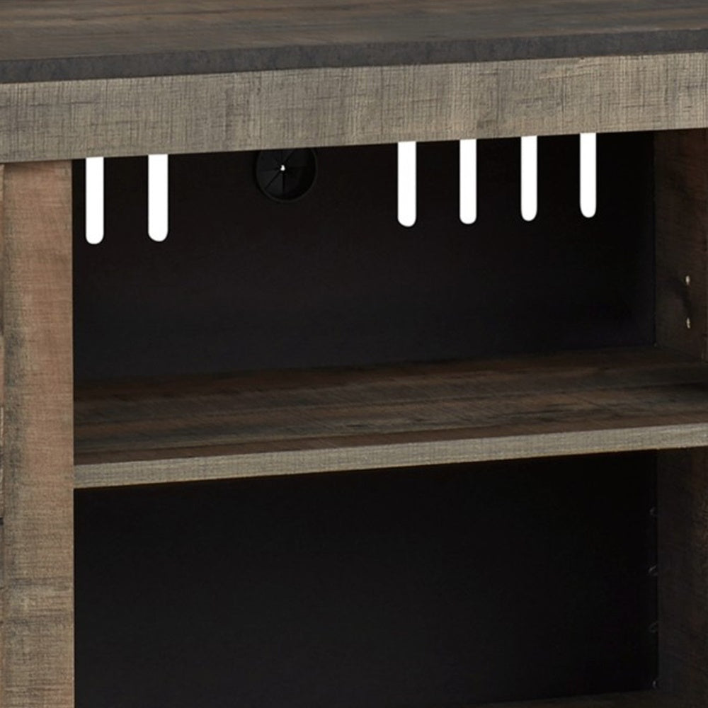 60 Inch Wood TV Media Entertainment Console, 3 Shelves, Metal Rivet, Brown  - BM283360