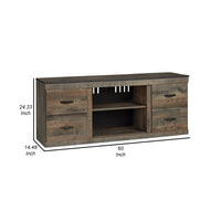 60 Inch Wood TV Media Entertainment Console, 3 Shelves, Metal Rivet, Brown  - BM283360