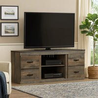 60 Inch Wood TV Media Entertainment Console, 3 Shelves, Metal Rivet, Brown  - BM283360