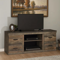 60 Inch Wood TV Media Entertainment Console, 3 Shelves, Metal Rivet, Brown  - BM283360