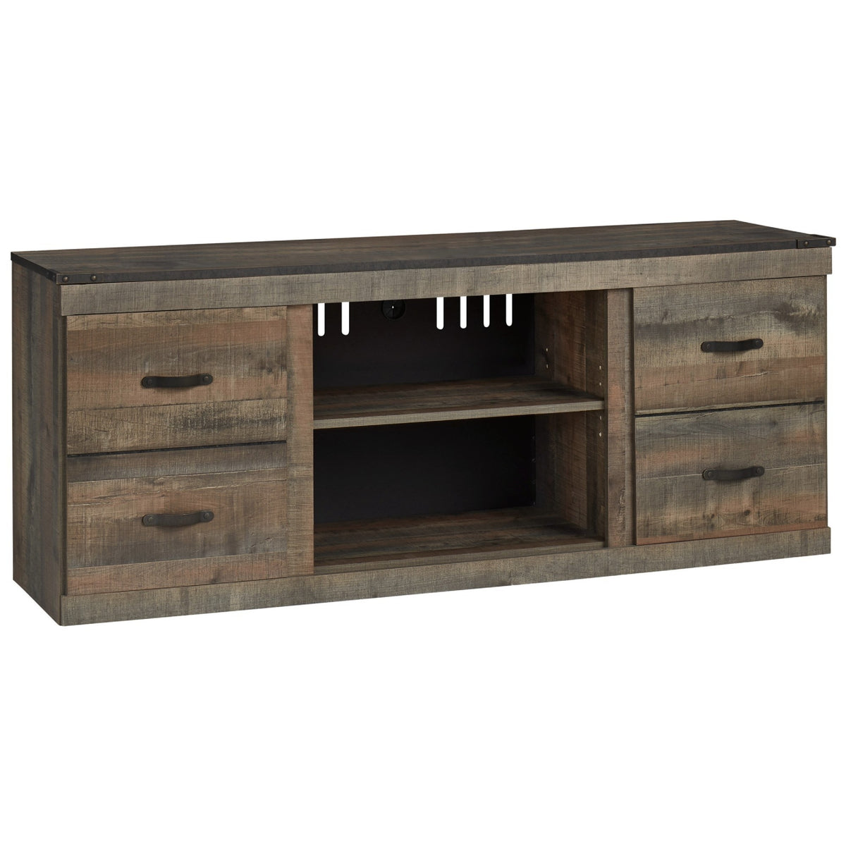 60 Inch Wood TV Media Entertainment Console, 3 Shelves, Metal Rivet, Brown  - BM283360
