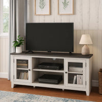 60 Inch TV Entertainment Console, 2 Glass Doors, Farmhouse, White, Gray - BM283377