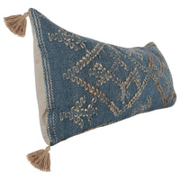 16 x 36 Accent Lumbar Pillow, Down, Blue Wool, Jute Woven Details, Tassels By Casagear Home