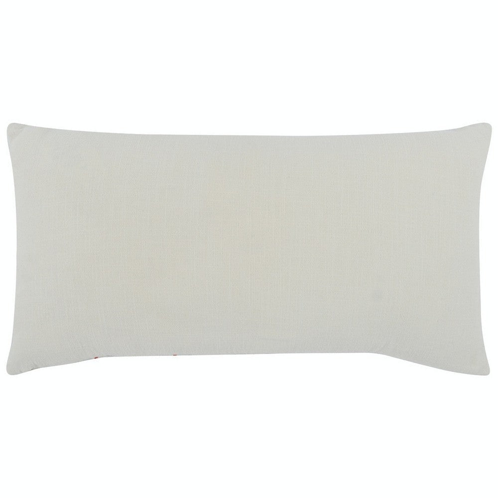 14 x 26 Accent Lumbar Pillow, Down Insert, Embroidered Details, Ivory White By Casagear Home