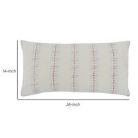 14 x 26 Accent Lumbar Pillow, Down Insert, Embroidered Details, Ivory White By Casagear Home