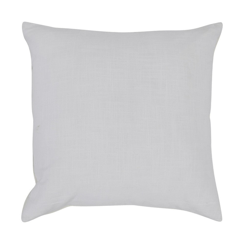 26 x 26 Accent Throw Pillow, Faux Leather Center, Fringed, White, Gray By Casagear Home