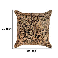 20 x 20 Leather Accent Throw Pillow, Leopard Print Beige Black, Down Insert By Casagear Home