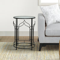 23 Inch Modern Side Table, Glass Top, Geometric Design, Set of 2, Black - BM283534