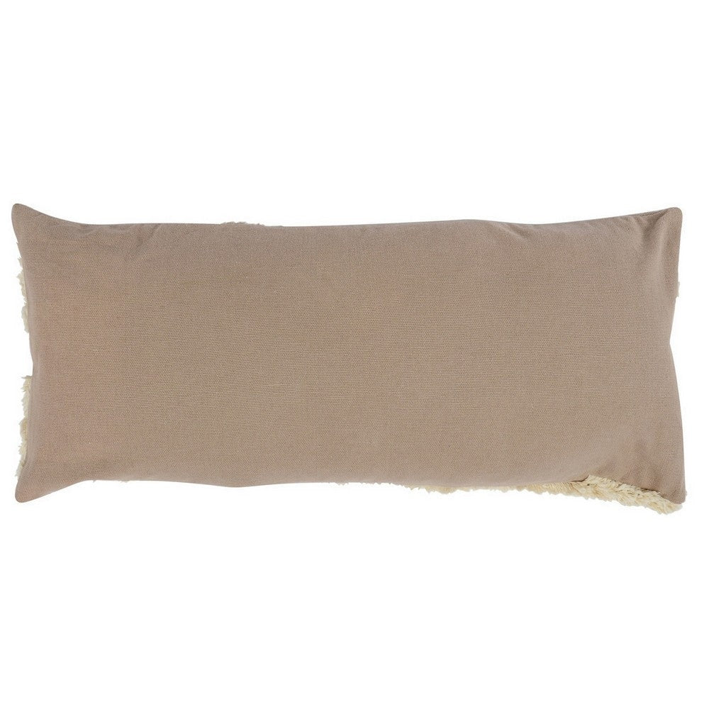 16 x 36 Rectangular Cotton Accent Throw Pillow, Shaggy Textured, Brown By Casagear Home