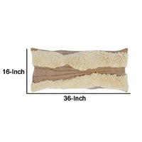 16 x 36 Rectangular Cotton Accent Throw Pillow, Shaggy Textured, Brown By Casagear Home