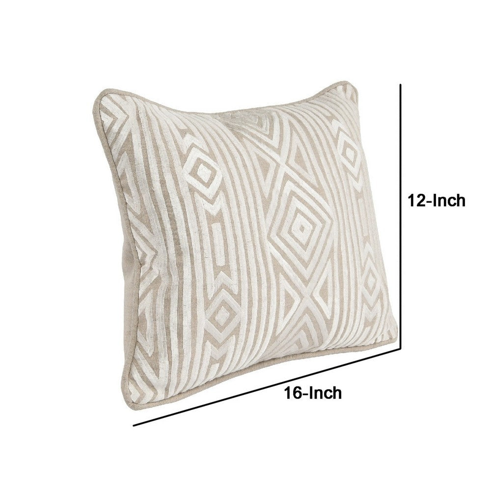 12 x 16 Square Linen Accent Throw Pillow, Tribal Accent, Piped Edges, Ivory By Casagear Home