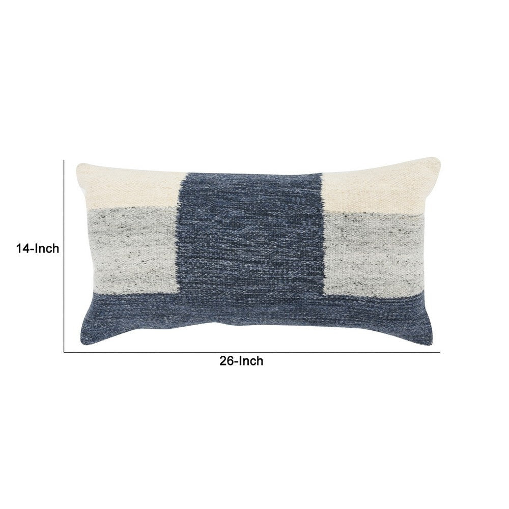 14 x 26 Lumbar Accent Throw Pillow, Color Block Pattern, Blue, Gray, White By Casagear Home