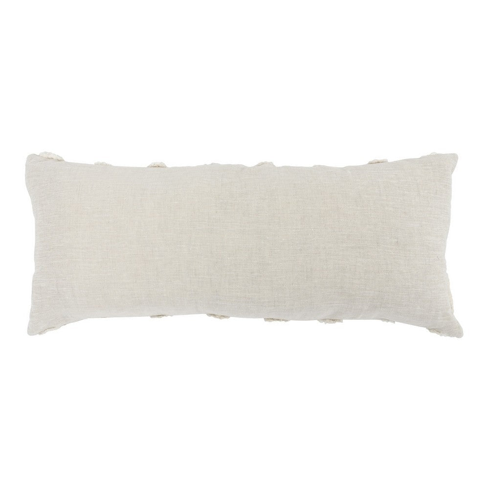 16 x 36 Lumbar Linen Accent Throw Pillow, Tufted Diamonds, Ivory White By Casagear Home