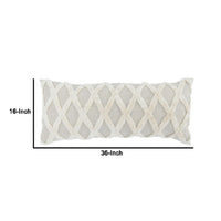 16 x 36 Lumbar Linen Accent Throw Pillow, Tufted Diamonds, Ivory White By Casagear Home