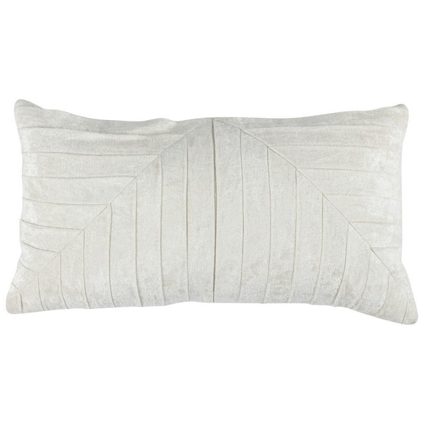 14 x 26 Lumbar Accent Throw Pillow, Hand Pleated, Vintage, Ivory White By Casagear Home