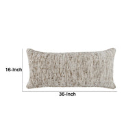 16 x 36 Accent Lumbar Throw Pillow, High Low Texture, Woven Fabric, Ivory By Casagear Home