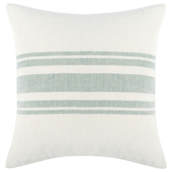 22 Inch Square Linen Accent Throw Pillow, Stripe Design, Eucalyptus, White By Casagear Home