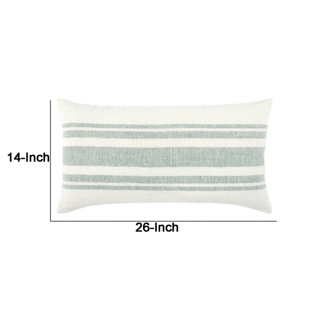 14 x 26 Accent Lumbar Throw Pillow, Stripe Design, Eucalyptus, White, Green By Casagear Home