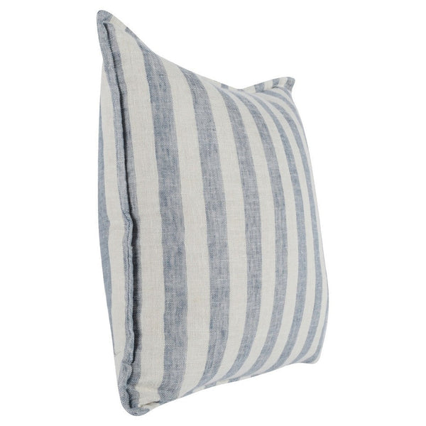 18 x 18 Throw Pillow, Linen Cover, Woven Stripes, Flanges, Blue and White By Casagear Home