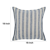 18 x 18 Throw Pillow, Linen Cover, Woven Stripes, Flanges, Blue and White By Casagear Home