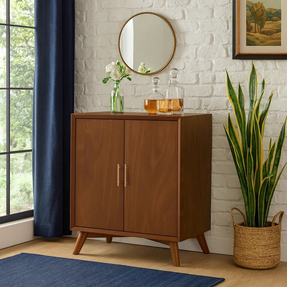 Ian 36 Inch 2 Door Bar Cabinet, Mahogany Wood, Wine Rack, Walnut Brown - BM283833