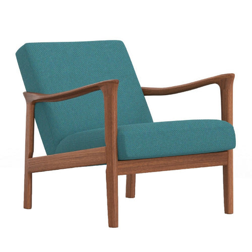 34 Inch Fabric Padded Accent Lounge Chair, Rubberwood, Teal Blue, Brown - BM283840