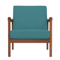 34 Inch Fabric Padded Accent Lounge Chair, Rubberwood, Teal Blue, Brown - BM283840