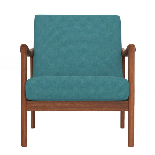 34 Inch Fabric Padded Accent Lounge Chair, Rubberwood, Teal Blue, Brown - BM283840