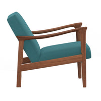 34 Inch Fabric Padded Accent Lounge Chair, Rubberwood, Teal Blue, Brown - BM283840