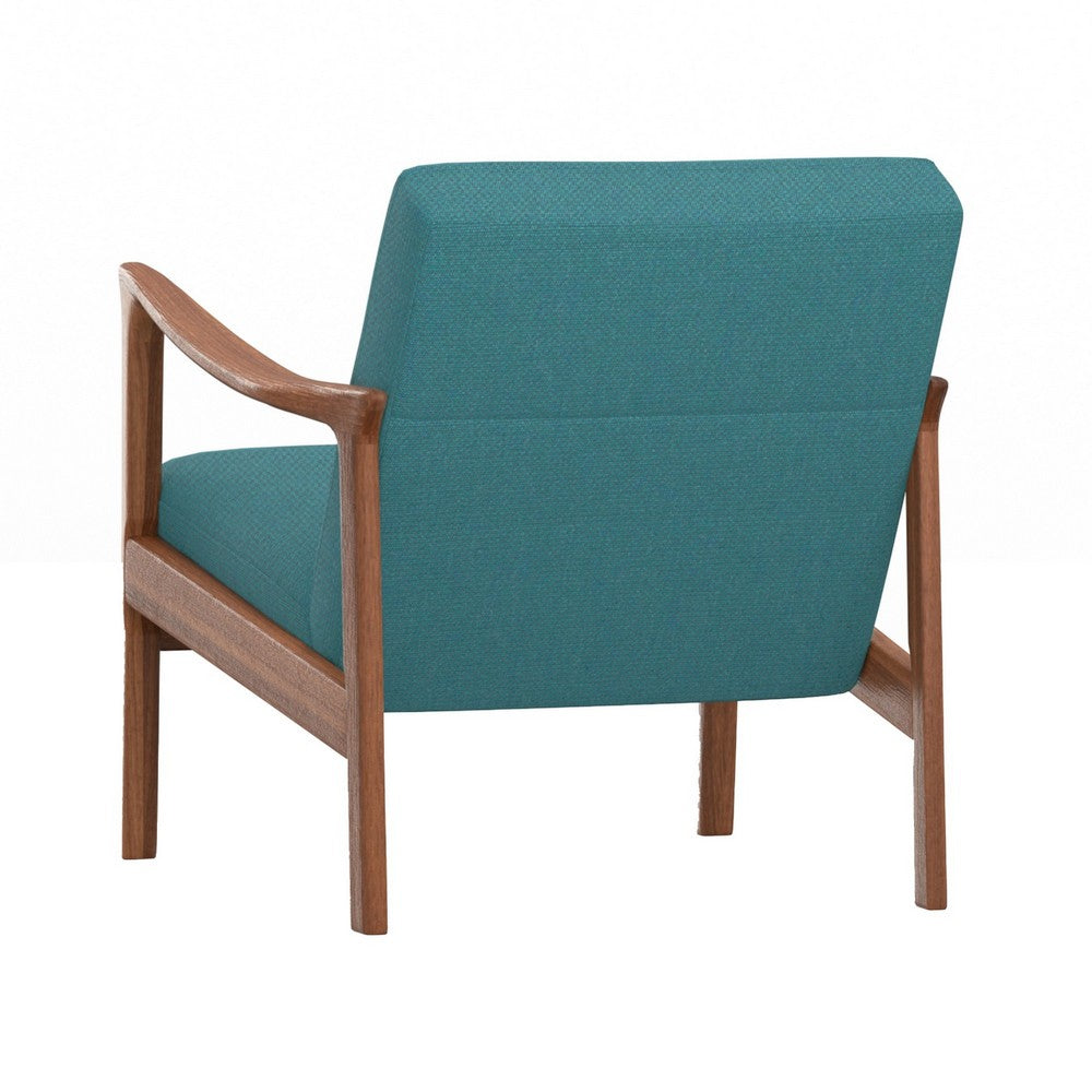 34 Inch Fabric Padded Accent Lounge Chair, Rubberwood, Teal Blue, Brown - BM283840