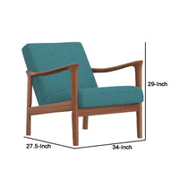 34 Inch Fabric Padded Accent Lounge Chair, Rubberwood, Teal Blue, Brown - BM283840