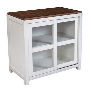 Dan 37 Inch Accent Storage Cabinet, Window Pane Sliding Door, Brown, White - BM283842