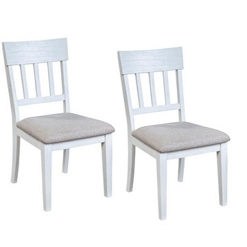 Dan 25 Inch Dining Side Chair, Slatted Back, Gray Cushion, Set of 2, White - BM283845