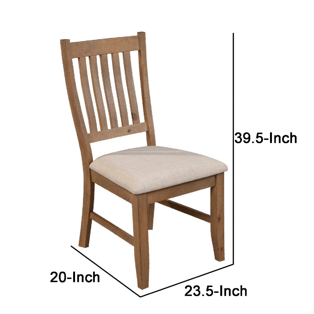 Tess 24 Inch Set of 2 Dining Side Chair, Slatted Back, Beige Cushion, Brown - BM283850