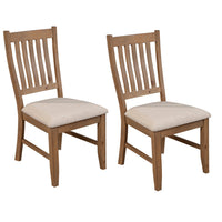 Tess 24 Inch Set of 2 Dining Side Chair, Slatted Back, Beige Cushion, Brown - BM283850