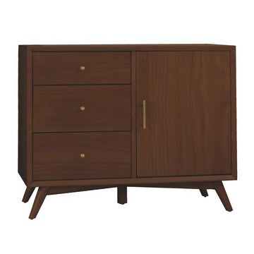 Ian 40 Inch Accent Storage Cabinet, 1 Door, 3 Drawers, Walnut Brown Wood - BM283856
