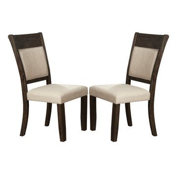 Brian 25 Inch Dining Side Chair, Fabric Upholstered, Set of 2, Brown, Beige - BM283863