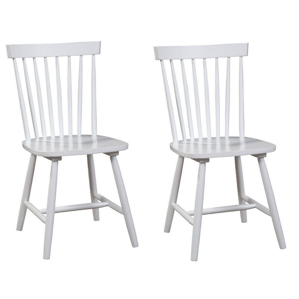 Ray 18 Inch Dining Side Chair, Rubberwood, Windsor Back, Set of 2, White - BM283869