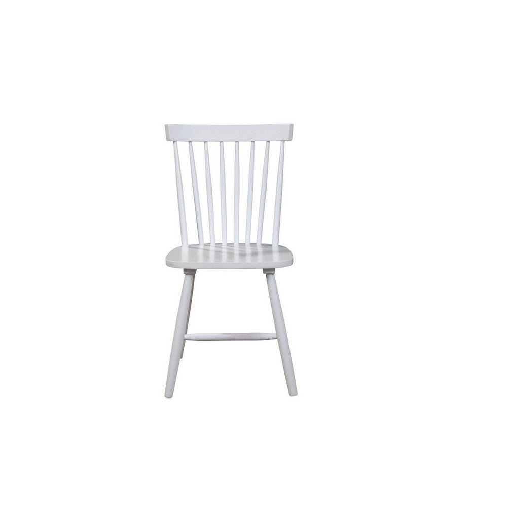 Ray 18 Inch Dining Side Chair, Rubberwood, Windsor Back, Set of 2, White - BM283869
