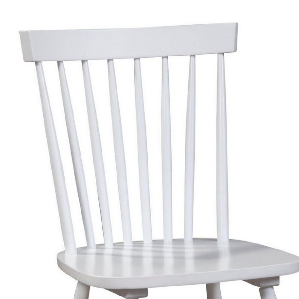 Ray 18 Inch Dining Side Chair, Rubberwood, Windsor Back, Set of 2, White - BM283869