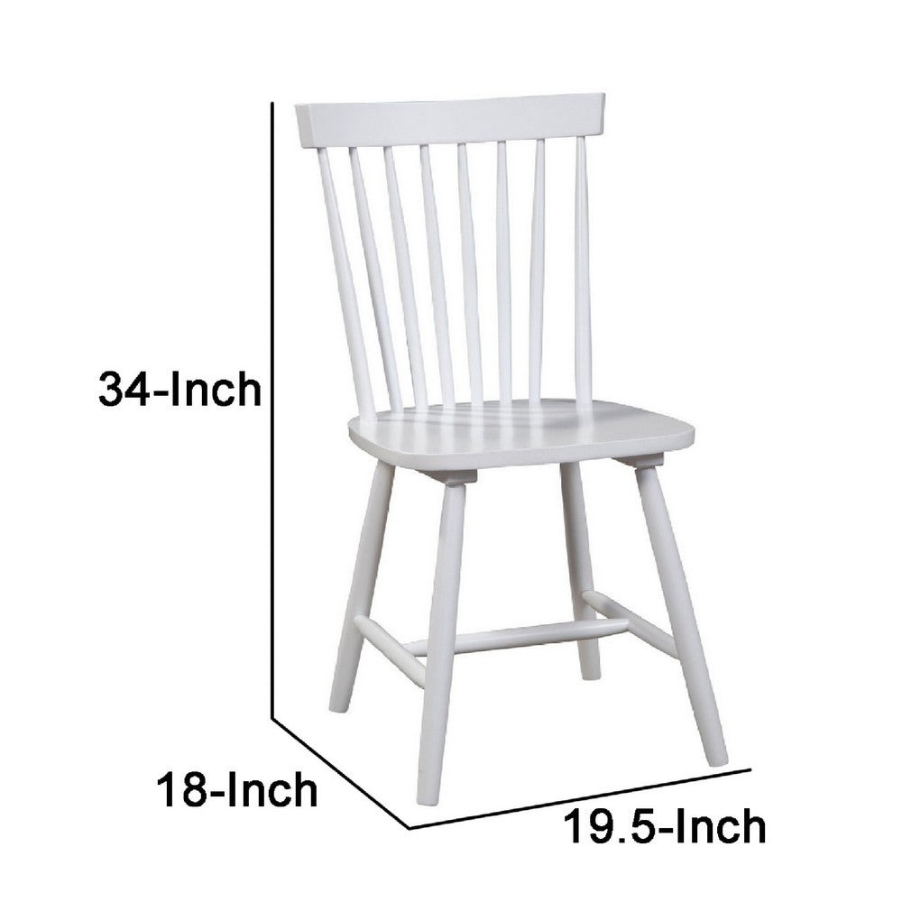 Ray 18 Inch Dining Side Chair, Rubberwood, Windsor Back, Set of 2, White - BM283869
