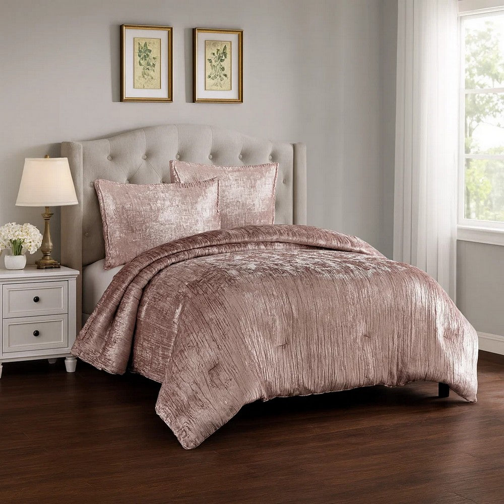 Jay 2 Piece Twin Comforter Set, Polyester Velvet, Deluxe Texture, Pink - BM283887