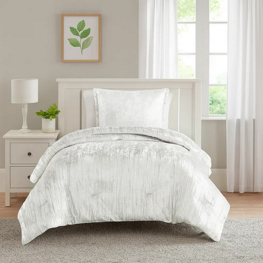 Jay 2 Piece Twin Comforter Set, Polyester Velvet Deluxe Texture, White - BM283889