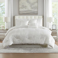 Jay 7 Piece Queen Comforter Set, White Polyester Velvet Deluxe Texture - BM283890
