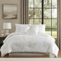 Jay 7 Piece Queen Comforter Set, White Polyester Velvet Deluxe Texture - BM283890