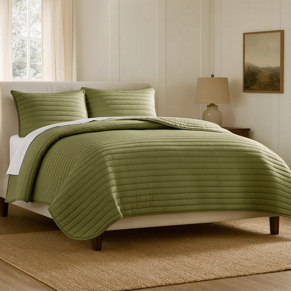 Cabe 3 Piece Queen Comforter Set, Polyester Puffer Channel Quilted, Green - BM283910